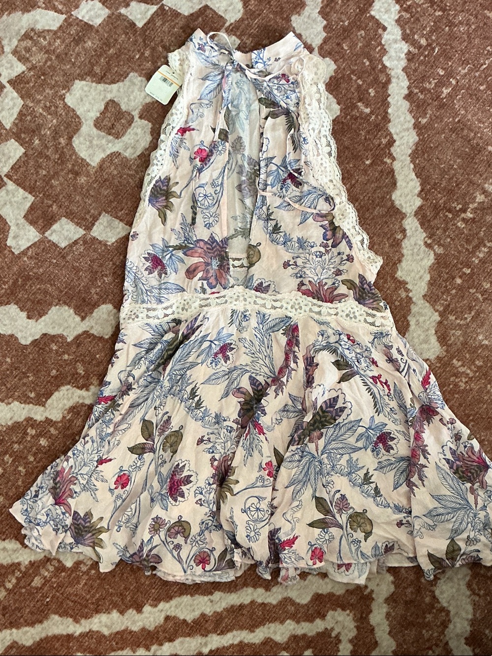 Free People She Moves Chemise/mini dress Pink Dress with Blue & Red Floral Print